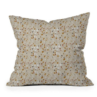 20" x 20" Iveta Abolina Terrazzo Tan Outdoor Throw Pillow Beige - Deny Designs: Abstract Design, Square Shape, Zipper Closure