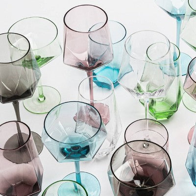 over&back 11 fl oz Facet Coupe Glass Bright Green Aqua