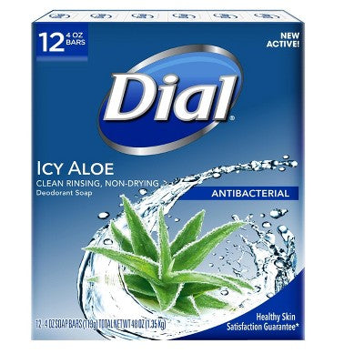 Dial Antibacterial Deodorant Icy Aloe Bar Soap - 4oz/12pk