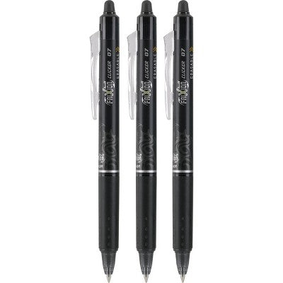 Pilot 3ct FriXion Clicker Erasable Gel Pens Fine Point 0.7mm Black Ink: Retractable, Stationery, Office, Eraser Included