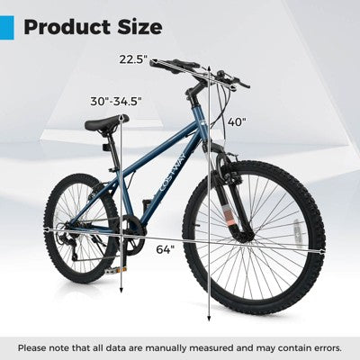 Costway 24 Inch Kids Mountain Bike for Boys Girls Aged 8+ Years Old with Suspension Fork Navy (LOCAL PICKUP ONLY)