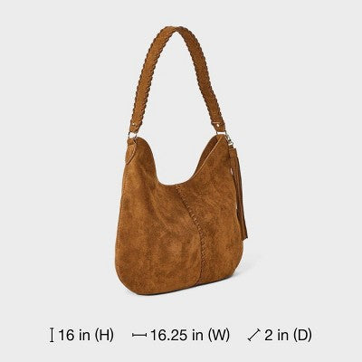 Western Faux Suede with Tassel Shoulder Bag Purse - Universal Thread Brown