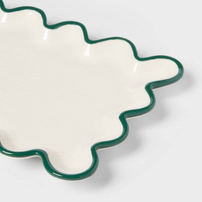 Ceramic Scalloped Soap Tray Ivory/Green - Threshold