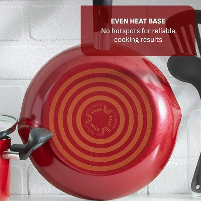 T-Fal 20pc Simply Cook Nonstick Cookware Set Red: Skillet & Pan Set, Glass Lids, Dishwasher & Oven Safe, Ergonomic Handles (LOCAL PICKUP ONLY)