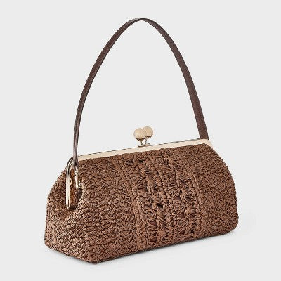 Straw Kiss Lock Clutch Bag - A New Day Natural Brown