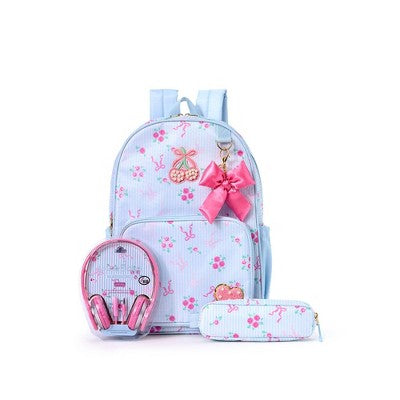 Locker Club Elevated Backpack Set with Pencil Case and Headphones - Blue Stripe Ribbons