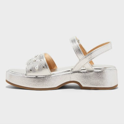 Girls' Liana Pearl Studded Platform Sandals - art class Silver 2