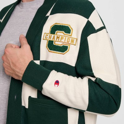 Champion Men's Varsity Check Cardigan Sweater - Green L