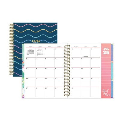 Blue Sky 7"x9" Livewell 2025-2026 Weekly/Monthly Spiral Coil Planner Laminated Lynnie Navy Waves