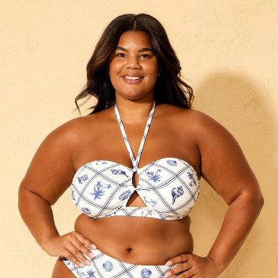 Women's Shell Print Anchor Charm Halter Bikini Top - 1X