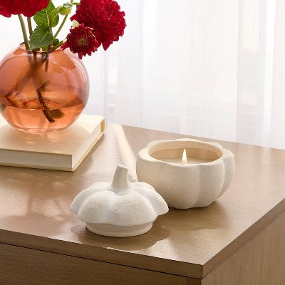 Small Rustic Ceramic Pumpkin Warm Cider and Cinnamon Fall Candle - Threshold