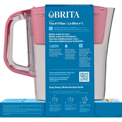 Brita Water Filter 6-Cup Denali Water Pitcher Dispenser with Standard Water Filter Cherry Blossom Pink