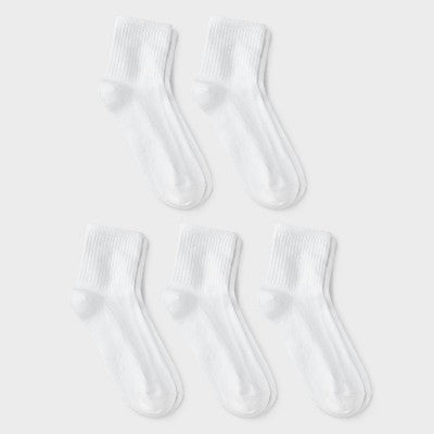 Women's Ribbed 5pk Ankle Socks - A New Day White 4-10