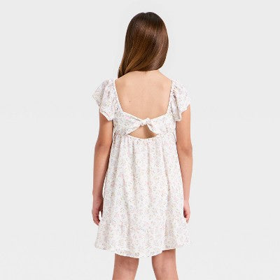 Girls' Ruffle Short Sleeve Chiffon Floral Dress Cat  Jack Cream M