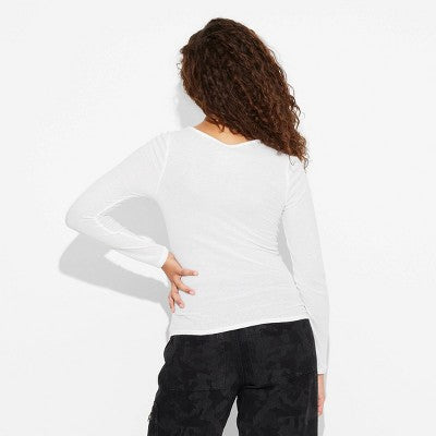 Women's Long Sleeve Scoop Neck T-Shirt - Wild Fable White M