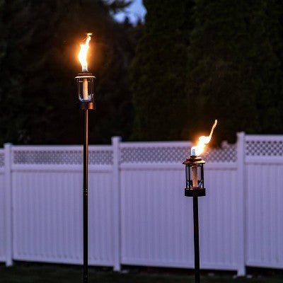 TIKI 64.25" Lighthouse Box Steel/Glass Black Outdoor Torch Black