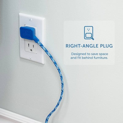 Globe Electric 9' Fabric Extension Cord with 3 Polarized Outlets Metallic Blue