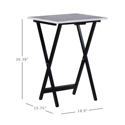 Linon 4pc 26.4" Talia TV Tray Table Set Faux Marble with Storage Rack White (LOCAL PICKUP ONLY)