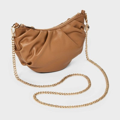 Croissant Crossbody Bag - A New Day Brown: Shell, Metal Handle, Detachable Strap, Zip Closure, 45.5" Strap Length