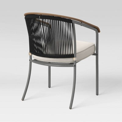 2pc Apex Mixed Material Outdoor Patio Dining Chairs Arm Chairs Black - Threshold: Aluminum & Steel Frame, Removable Cushions (LOCAL PICKUP ONLY)