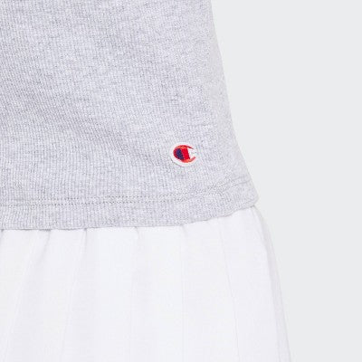 Champion Girls' Logo High Neck Ribbed Tank Top Heathered Gray XL