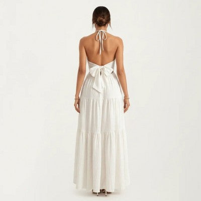 Anna-Kaci Women's Halter Tiered Maxi Dress A Line - Small - White