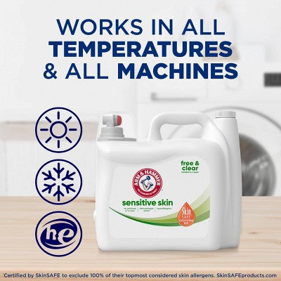 Arm & Hammer Sensitive Skin Free Clear Liquid Laundry Detergent 170 Loads - 170oz: Dermatologist Tested, Phosphate-Free