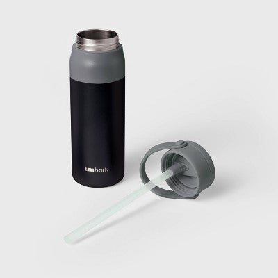 24oz Stainless Steel Hydration Water Bottle - Black - Embark: Portable Drinkware, Polypropylene Lid