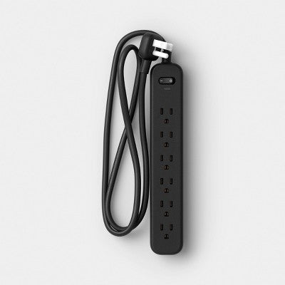 Surge Protector 6-Outlet with 4ft Extension Cord 720J Black - Dealworthy
