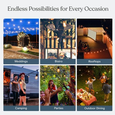Brightech 12-Bulb LED Glow Antique Brass 1W 26ft 2700K G40 Indoor Outdoor Plug-in Orb and Globe String Lights Clear Bulb Black Wire