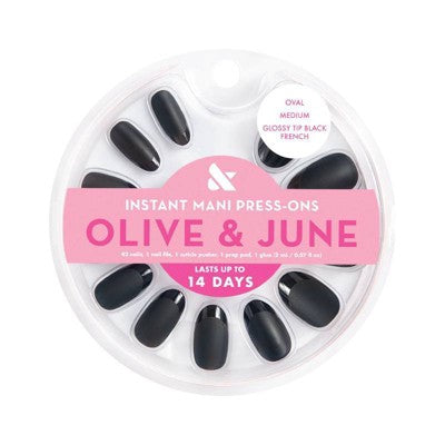 Olive & June Press-On Fake Nails - M Oval - Glossy Tip Black French - 42ct