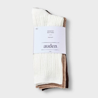Women's Ultra Soft Everyday Cable 4pk Crew Socks - Auden Ivory/Brown/Black 4-10