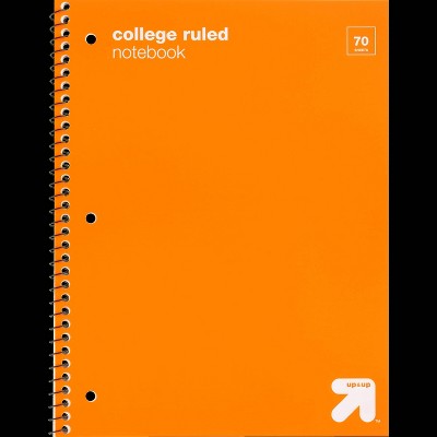 College Ruled Orange 1 Subject Flexible Plastic Cover Spiral Notebook - up&up: 70 Pages, 3 Hole Punched, Tween & Teen