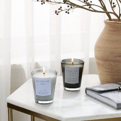 2pk Votive Candle Gift Set Rainwater Lily Charcoal and Black Teak - Threshold