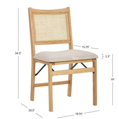 Bayley Rattan Back Fabric Folding Chair Natural - Powell: Linen Upholstered, Rubberwood Frame, No Assembly Required (LOCAL PICKUP ONLY)
