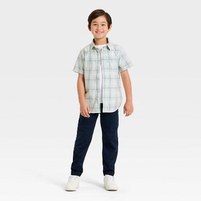 Boys' Short Sleeve Plaid Poplin Button-Down Shirt  XS