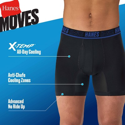 Hanes Moves Premium Men's Anti-Chafe X-Temp Boxer Briefs 2pk - Black L: Moisture Wicking, Breathable Mesh, 4-Way Stretch