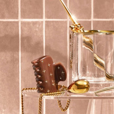 Kitsch-Mass Recycled Plastic Medium Rhinestone Cloud Claw Clip - Camel
