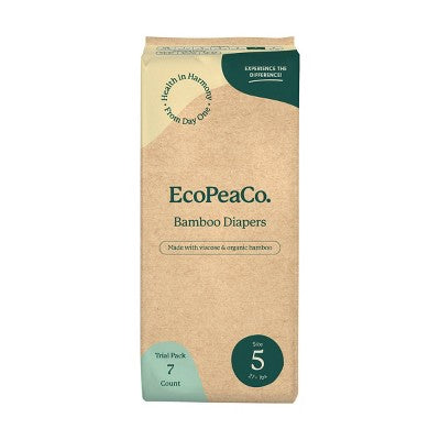 EcoPeaCo. Bamboo Disposable Diapers Made with Organic Bamboo and Viscose - Trial and Travel - Size 5 - 7ct