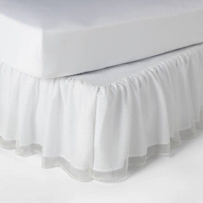 Queen Glitter Dot Tulle Kids' Bedskirt White - Pillowfort