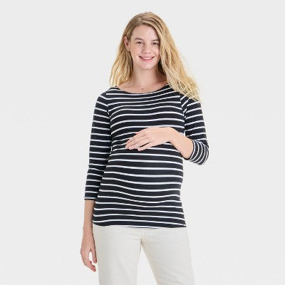 Womens 3/4 Sleeve Boatneck Maternity T-Shirt XS