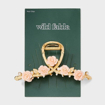 Loop with Rose Embellishment Claw Hair Clip - Wild Fable Gold