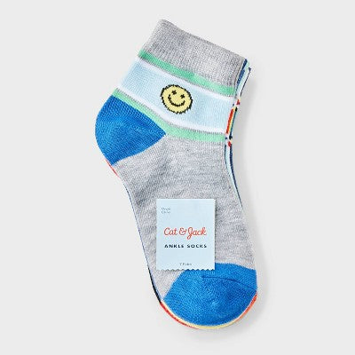 Boys' 7pk Icons Ankle Socks - Cat & Jack Blue/Black/Gray M