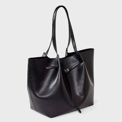 Belted Pinched Handle Tote Handbag - A New Day Black