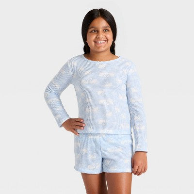Girls' 2pc Long Sleeve Waffle Knit Pajama Set XL