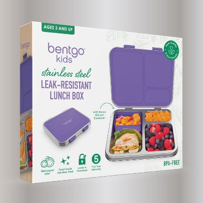 Bentgo Kids' Stainless Steel Leakproof 3 Compartments Bento-Style Lunch Box - Purple
