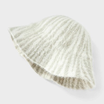 Brushed Bucket Hat - A New Day Cream/Zebra Print: Adjustable Knit Midweight Fabric
