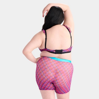 Parade Women's Plaid Silky Mesh Boxer Shorts - Magenta/Blue XL