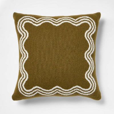 24"x24" Jacquard Knit Pillow with Scallop Pattern Dark Olive - Threshold designed with Studio McGee (LOCAL PICKUP ONLY)