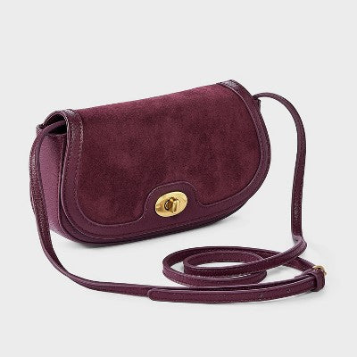 Faux Suede Turn Lock Wallet Crossbody - A New Day Dark Red